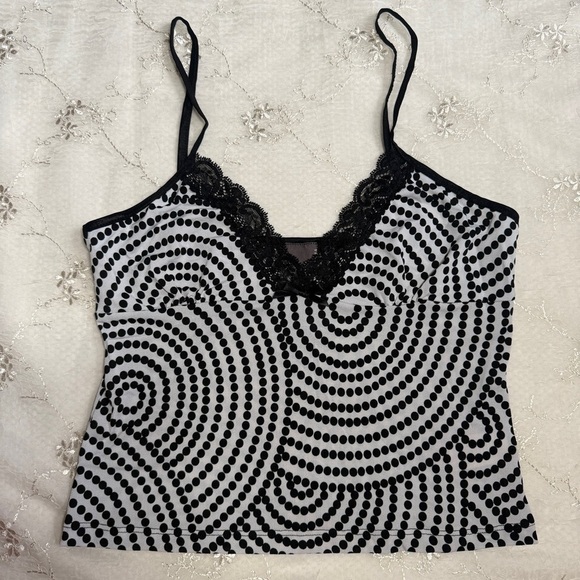Vintage Tops - Vintage Y2K Black & White Polka Dot Crop Cami – Best for Medium (Made in USA)